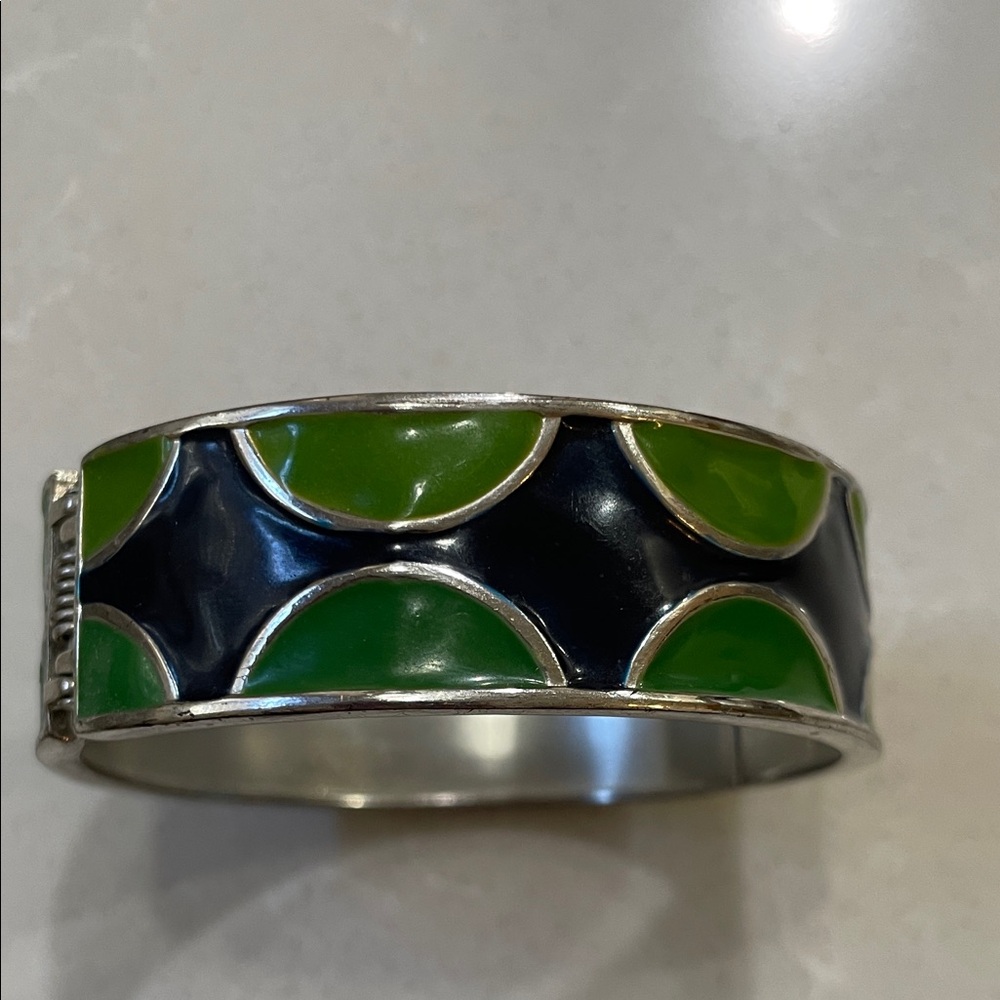 Green and Black Enamel Bangle Bracelet